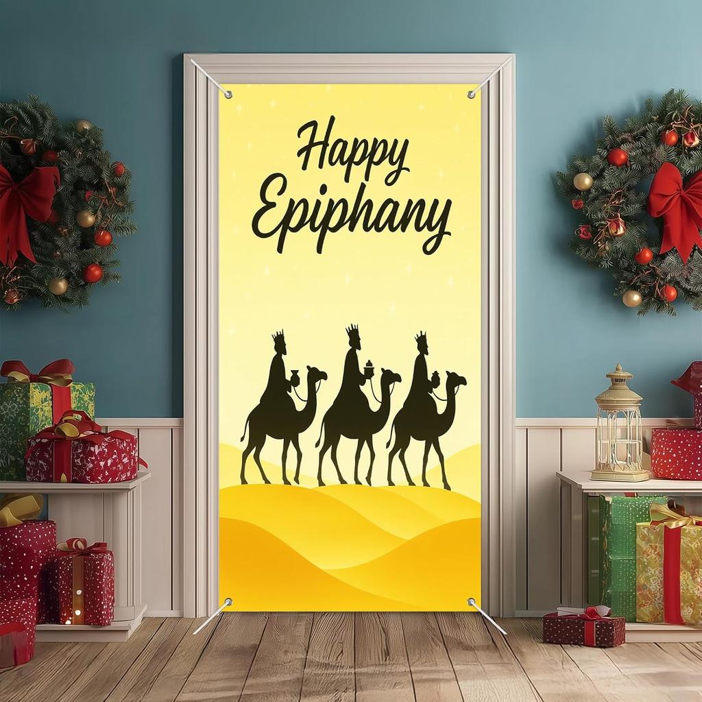 IVN Three Kings Day Epiphany Door Cover 71 x 35 Inches Front Door Banner Camel Scene Religious Holiday Decor Indoor And Outdoor