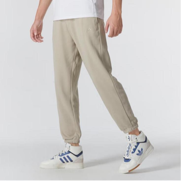 Adidas Solid Color Drawstring Knit Sports Pants Men Bottoms Beige IN9468