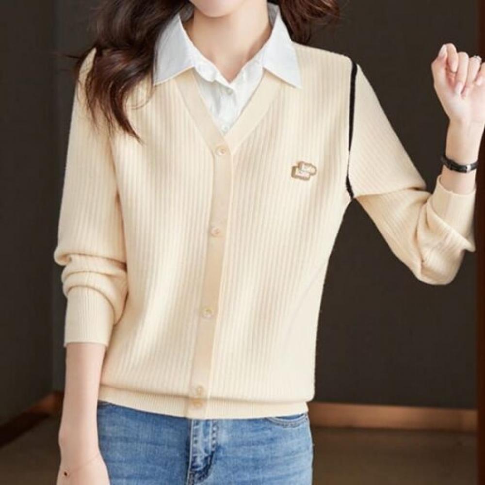 Navava Casual Rib 2 In 1 Long Sleeve Collar Knit Nk2773
