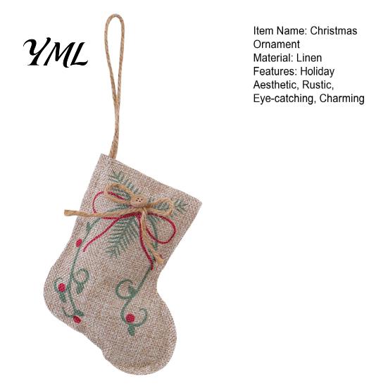 Farmhouse Christmas Stocking Ornaments Burlap Ornaments, Rustic Linen Fabric Hanging Decoration, Tree Ball Vintage Style Xmas Decor Star Shaped