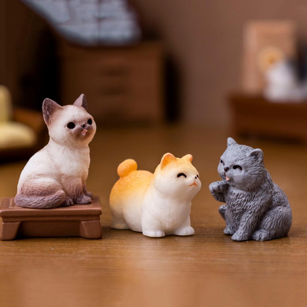 Cat Home Decor Mini Cat Figurine Miniature Cat Figurine Set for Dollhouse Decor Resin Kitten Statues for Microlandscapes Car