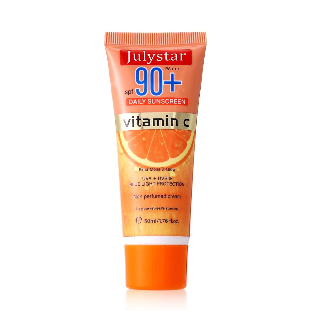 Julystar Vitamin C Sunscreen Cream, 50ml Moisturizing Face Base Primer, Lightweight Non-Greasy Refreshing Sun Block for All Skin Types