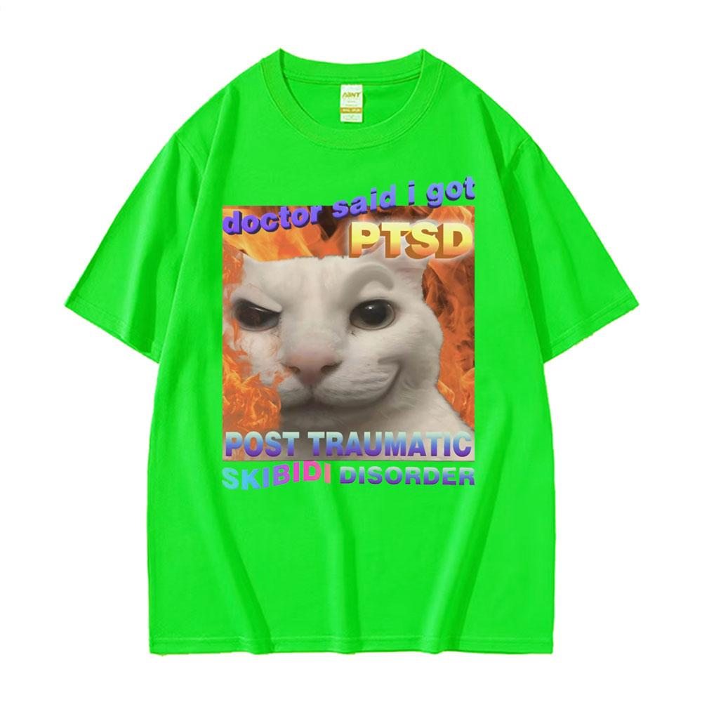 Vintage Skibidi Disorder Funny Cute Cat Meme Tee Shirt Gift Men Women Fashion Casual 100% Cotton Short Sleeve T-shirt Streetwear