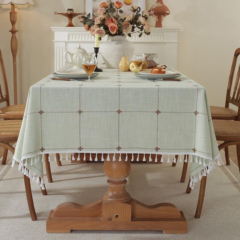 Nordic Style Cotton Linen Tablecloth With Fringe Tassels Woven Stripe Rectangular Dining Table Cover Christmas Home
