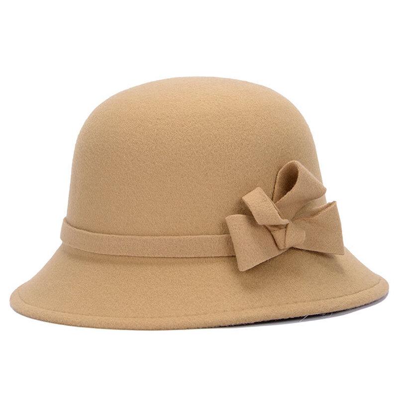 ZHENYUEQI Women's Retro Winter Wool Blend Bucket Hat