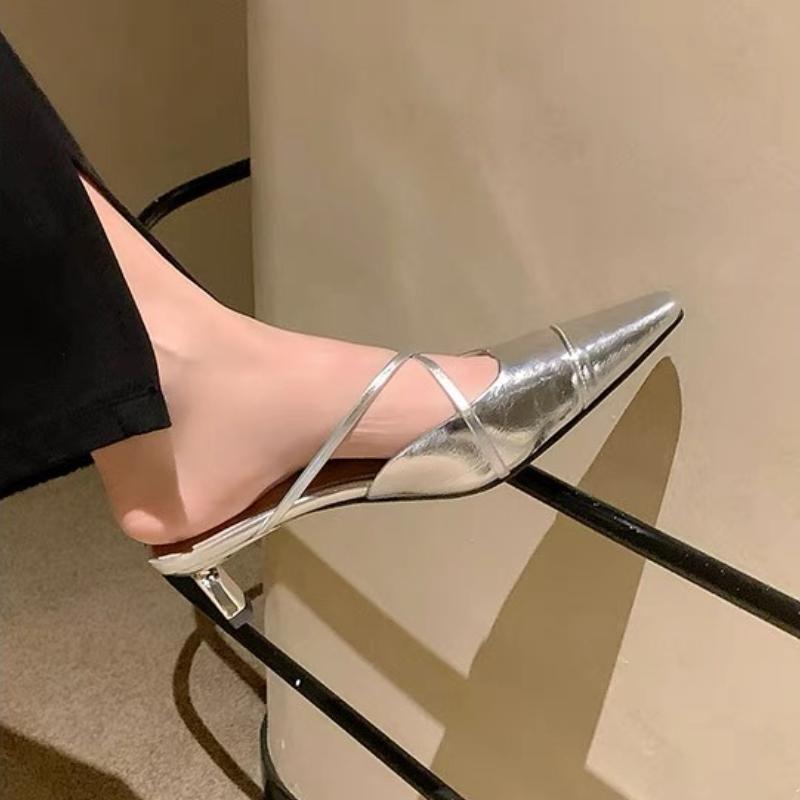 Fashion 2025 New Designer Summers Women Muels Slippers Shoes  Shallow Pointed Toe Ladies Elegant Low Heel Slides