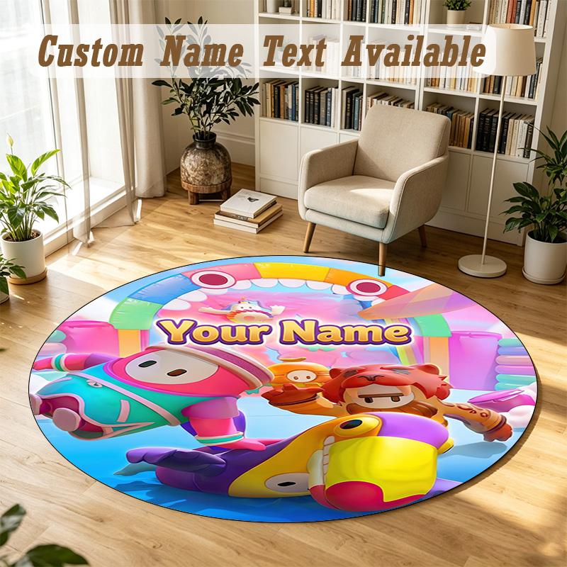 Round Rug Custom NameFall Guys Pattern Non Slip Carpet Home Floor Decor
