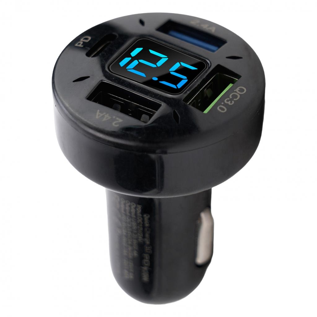 1X Car Charger Voltage Monitoring 12V/24V 4USB Aluminum Alloy+PC