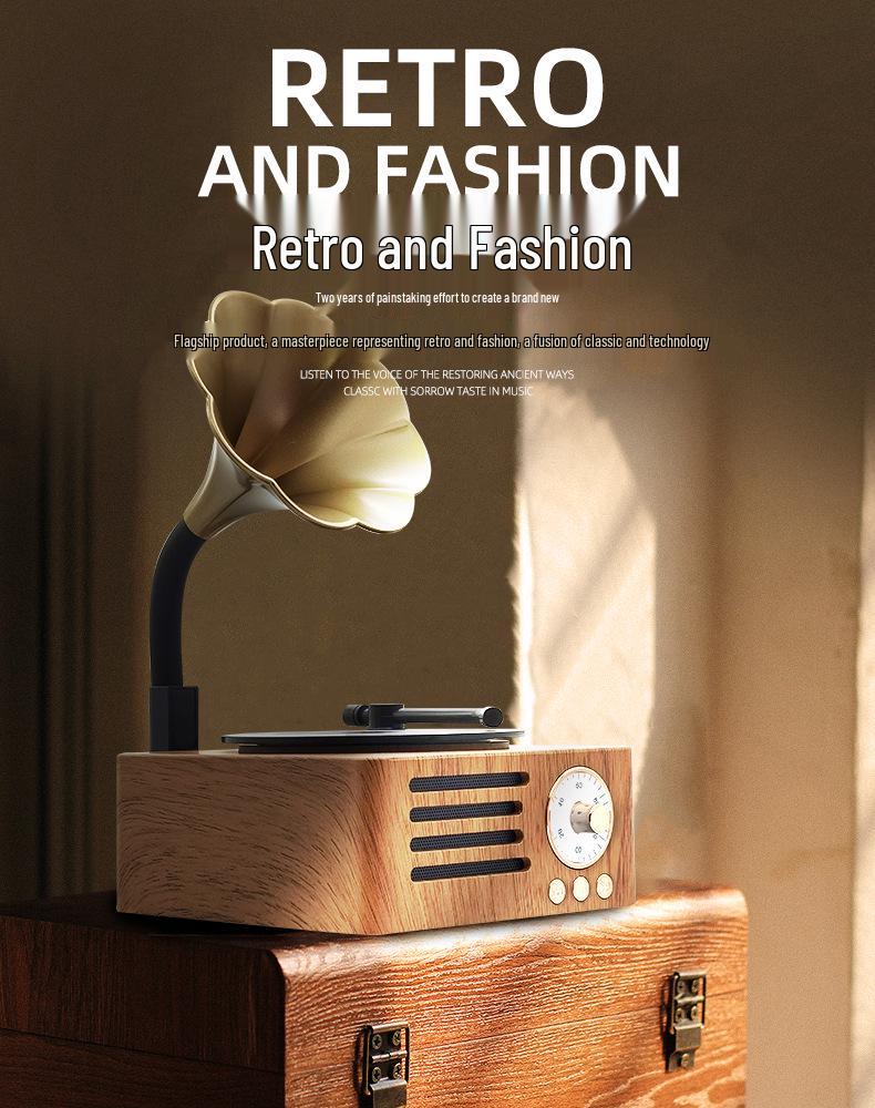 Retro Wood Grain Bluetooth Vinyl Speaker with Rotating Design