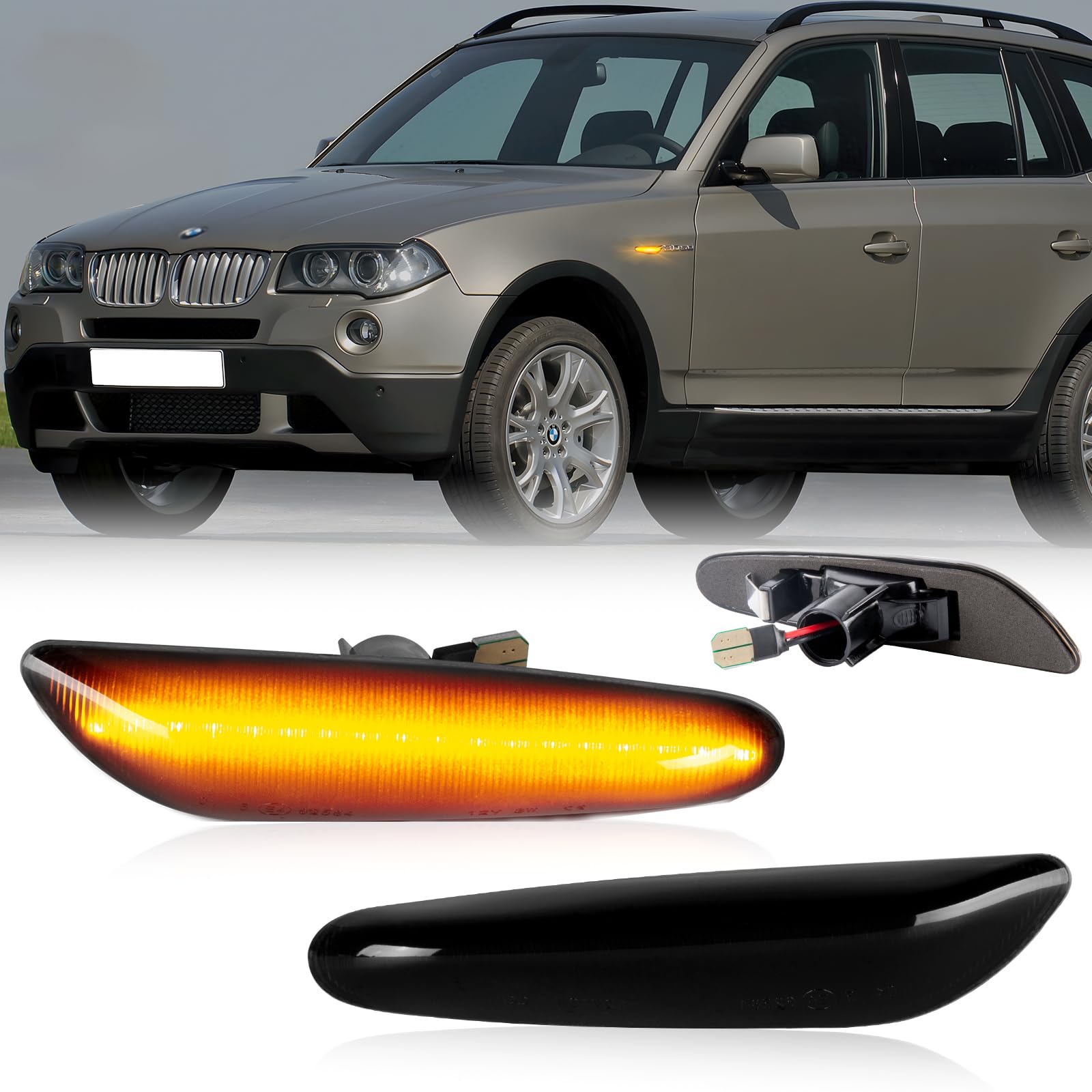 

POPMOTORZ LED Side Marker, E90, E91, E92, E93, Flashing Type Turn Signal, LED High smoke lens