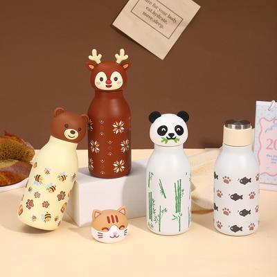 Custom 500ml 304 Stainless Steel Kids Water Bottle With PVC Animal Toy Lid Silicone Leak-Proof and Insulated Design