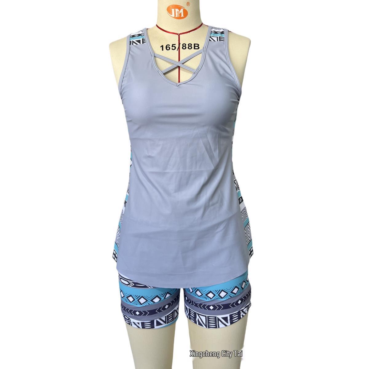 

Консервативный раздельный купальник танкини с юбкой для женщин размера плюс 2025 3XL серый