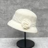 Lace Flower Ornament Textured Top Hat Socialite Woolen Hat Temperament Warm Bucket Hat