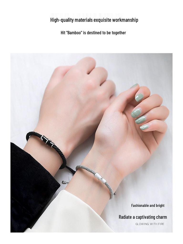 Sterling Silver Bamboo Couple Bracelets – Creative Student Style Hand Ropes, Perfect Christmas Gift for Girlfriend