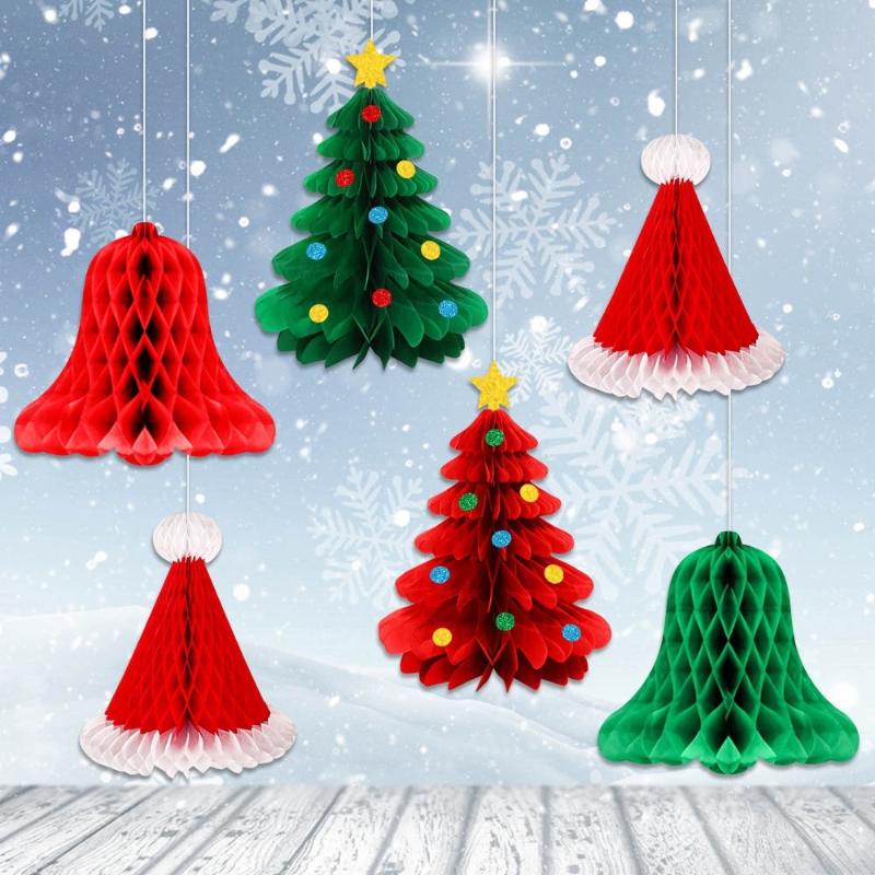 Christmas Party Decoration 3D Honeycomb Pendant Christmas Tree Honeycomb Ball Hanging Ornament Year Home Decor