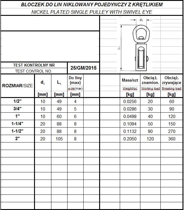 Single Nickel Plated Rope Block 3/4' - Bl3/4 Single