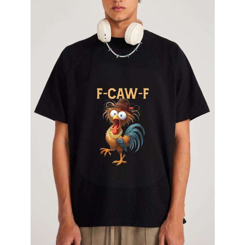 Bílé tričko s designem kohouta a textem F Caw F pro volný čas