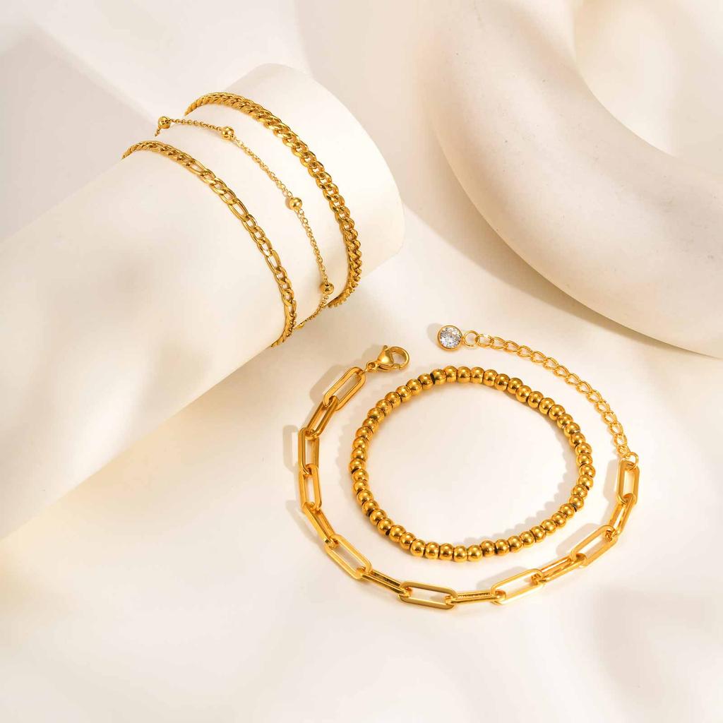 18K Gold Plated Bracelets for Women, Adjustable Layered Paperclip Chain Cuban Link Charm Bracelets,Waterproof Stackable Jewelry