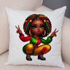 Fashion Cartoon African Girl Pillow Case Soft Plush Cushion Cover for Sofa Home Decor Cute Black Women Throw Pillowcase