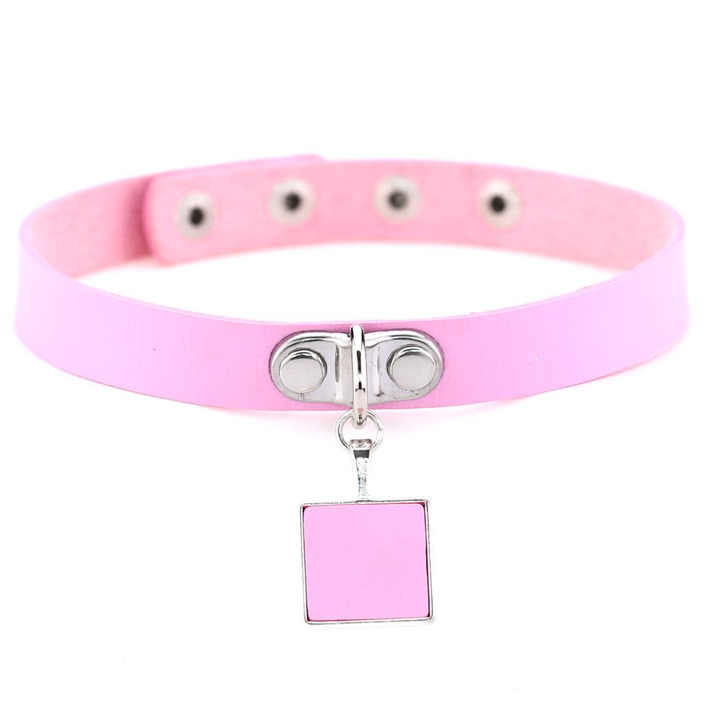 Harajuku Geometric Square Choker, Block Pendant PU Leather Short Clavicle Necklace