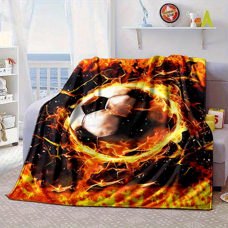 Soccer Ball Bursting Through Blanket Flannel Blanket for Bed, Sofa, Camping, Hiking, Picnic Essentials, Gift for Family Fan Gifts