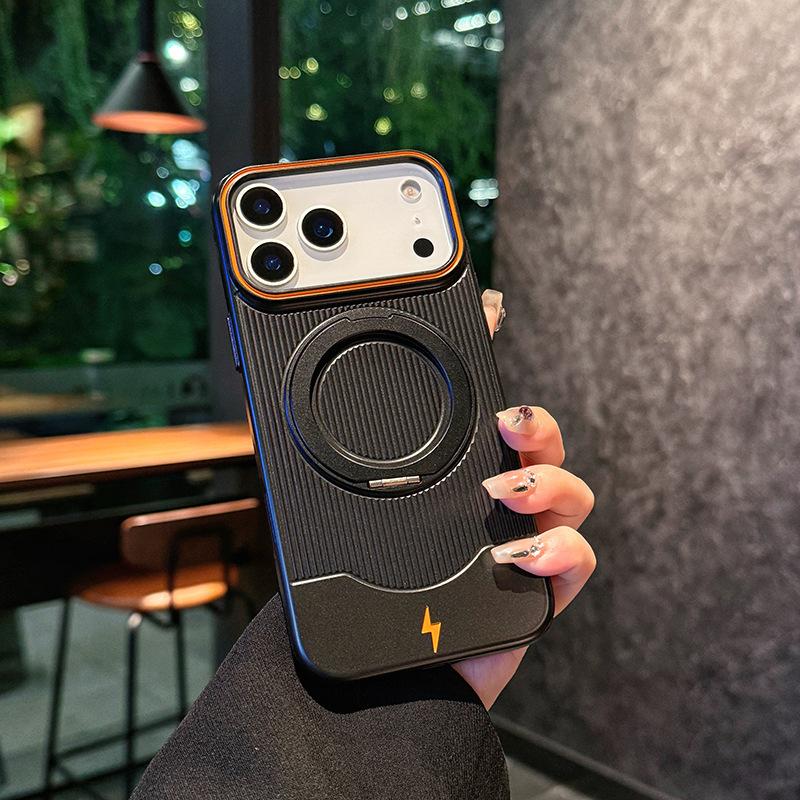 Trendy 360°Rotatable Ring Bracket Phone Case For IPhone 17 Air 16 15 14 13 Pro Max Magnetic Wireless Charge Stripe Protect Case