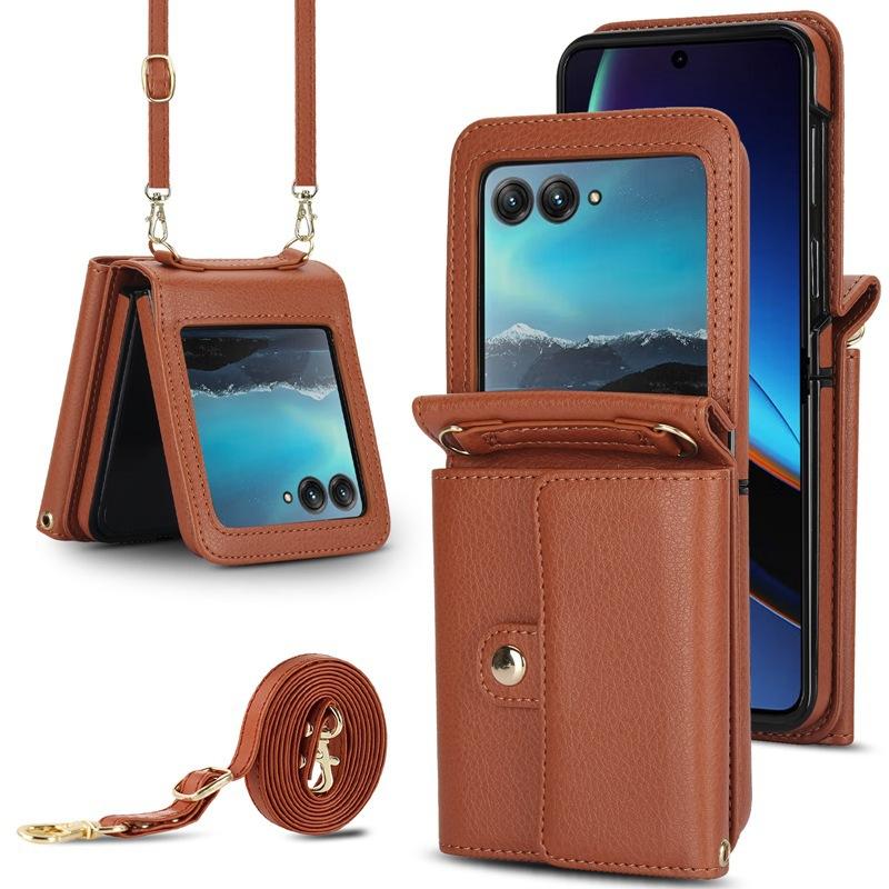 Geeignet für moto Razr 70 Handy-Lederhülle, faltbarer einfarbiger Rucksack, Samsung Z Flip8 Klapphülle mit Kartensteckplatz Hülle 6