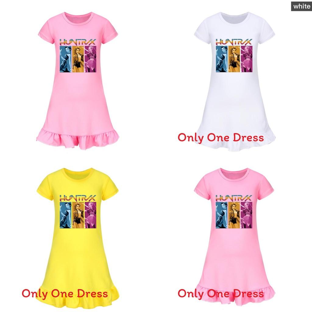 Kpop Demon Hunter Girl Short Sleeve Pajama Dress With Ruffle Skirt For Kids Homewear