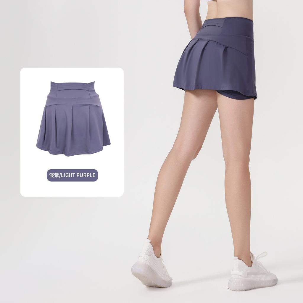 () Sports Tennis Skirt Women'S Anti-Light Fitness Skirt Fake Two-Piece Yoga Quick-Drying Pleated Skirt Shorts
