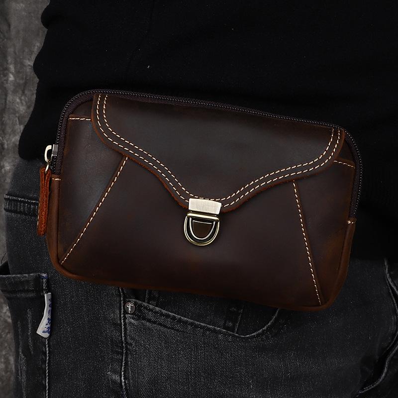 Men's Crazy Horse Top Grain Leather Waist Bag for 6.1-6.7" Phones