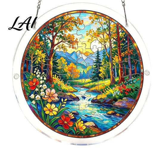 Sonnenlicht wirft Schatten Spielzeug Acryl Puzzle Suncatcher Bunt Buntglasstil Sonnensammler Handgefertigtes Sammler-Set DIY Puzzles Fenster