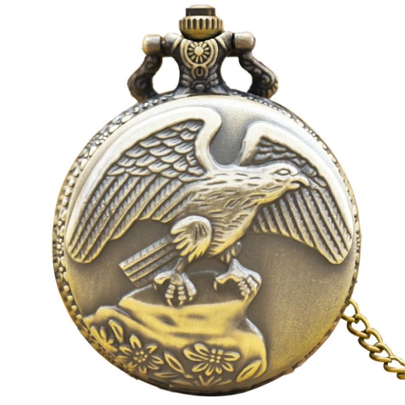 Vintage Eagle Quartz Pocket Watch Simulated Pendant Necklace Fob Chain for Women Men
