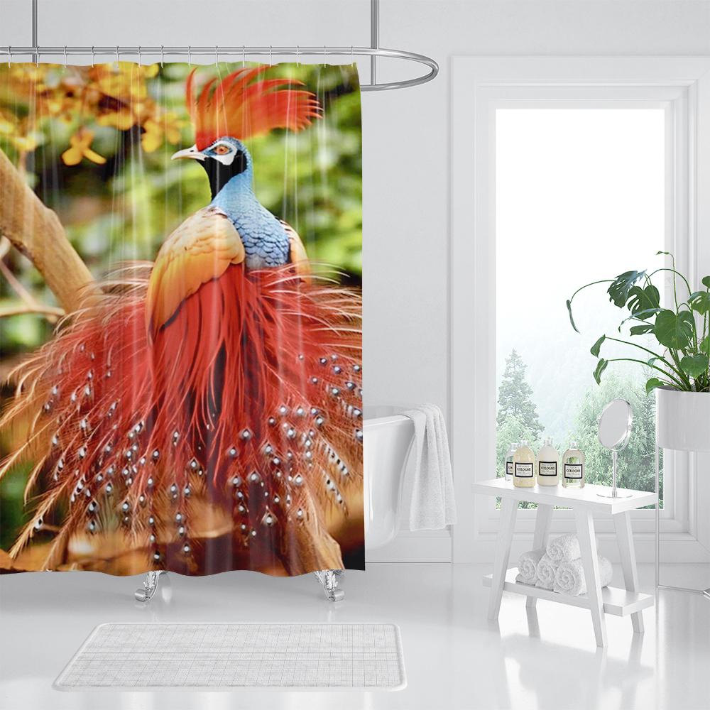 Spring Floral Hummingbird Shower Curtain for Bathroom Watercolor Flowers Birds Fabric Bath Curtains Modern Art Decor with Hook