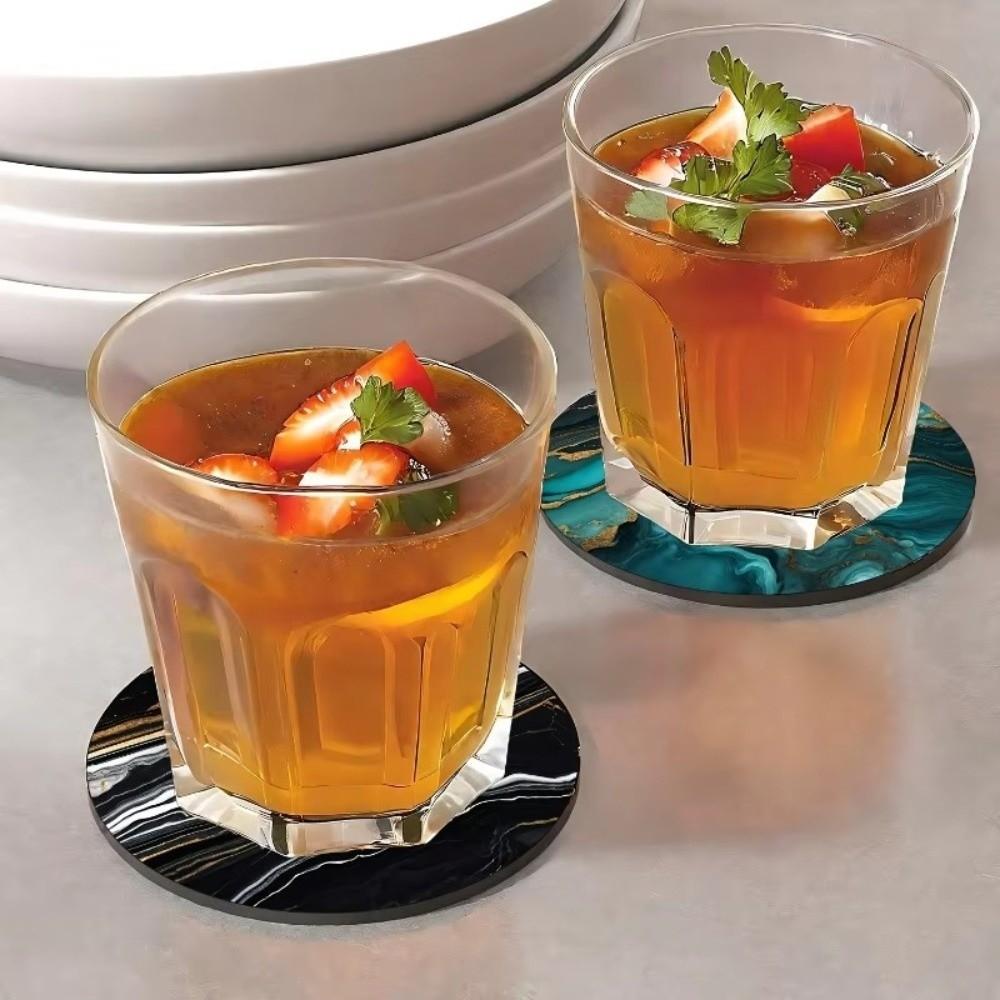 6pcs 4 Inch Drink Coasters Set Marble Veining Absorbent Coasters For Cold Drinks Wine Mugs Cups