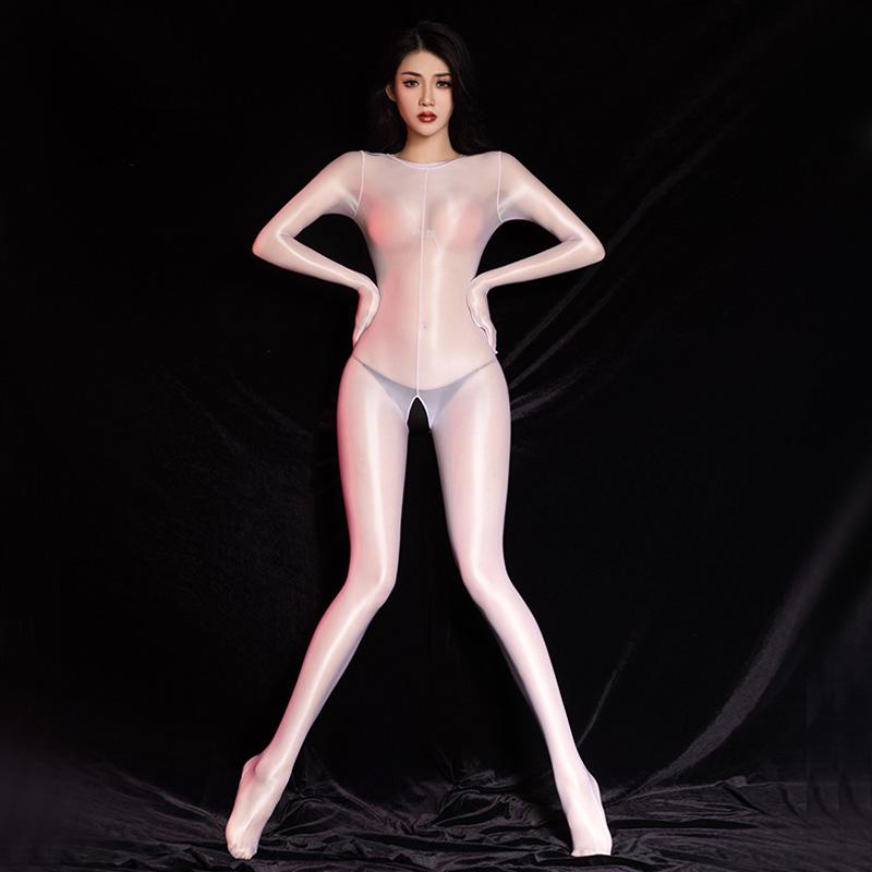 Kadınlar için Seksi Yağ Parlak Açık Kasık Bodysuit Parlak Taytlar Parlak Tulumlar Kedi Kıyafetleri Erotik İç Çamaşırı Külotlu Çorap Seks Porno Kostümleri