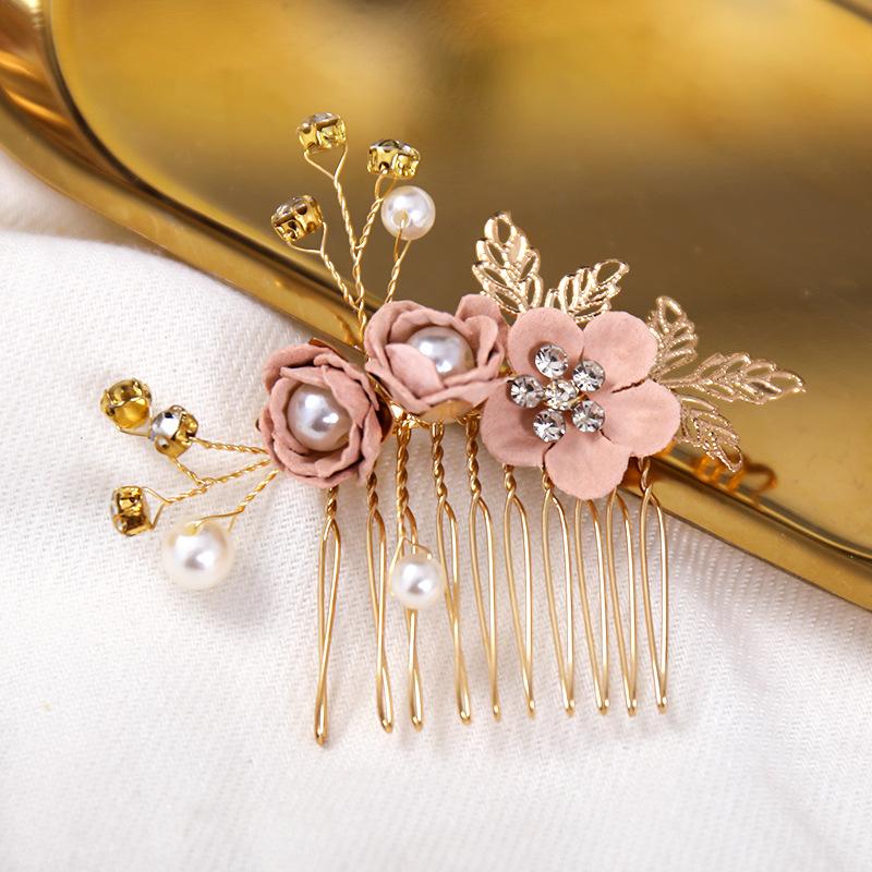 Pettine laterale con fiori artificiali e perline per capelli da sposa, per capelli, da donna, per spose, matrimonio, concorso di bellezza, diadema, copricapo, forcine, accessori per capelli, gioielli