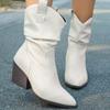 Winter New High-heeled Pleated Piled Boots Comfortable Pointed One-pedal Thin Retro Fashion Medium Tube Knight Boots Women