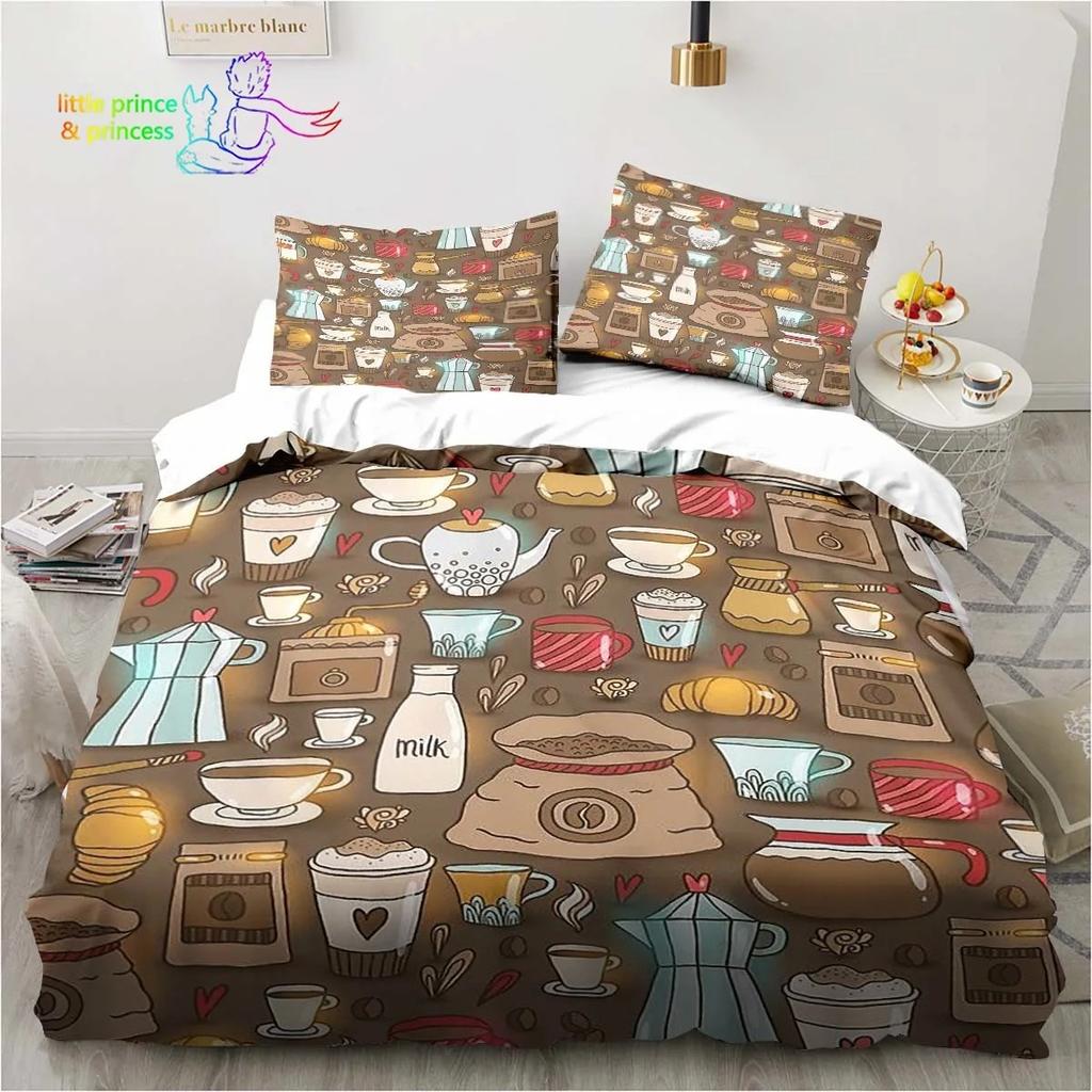 Bettwäsche-Set mit Kaffeemuster, bequemer Bettbezug, Kissenbezug, Kinderzimmerdekoration, Heimtextilien