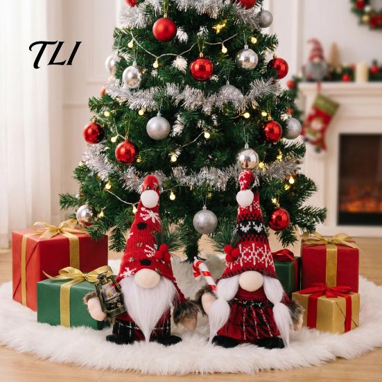 Cute Christmas Souvenirs Plush Gnome Decoration, Nordic Xmas Scandinavian Tomte Elf with Beard Pine Tree Branch for Desk Shelf Fireplace Winter