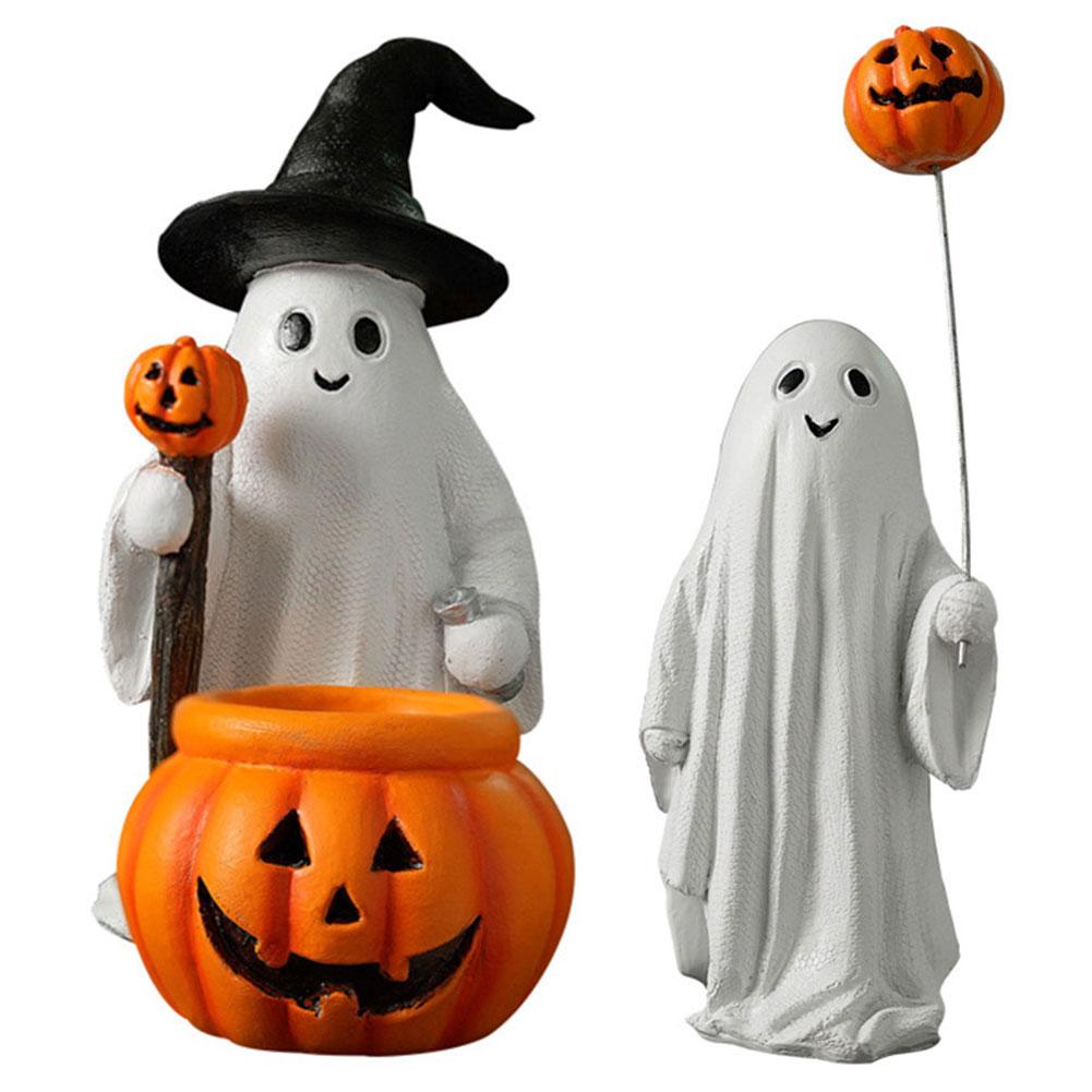 Halloween Resin Ghost Pumpkin Figurine Spooky Ghost Statue for Table Centerpieces Shelf Ornaments