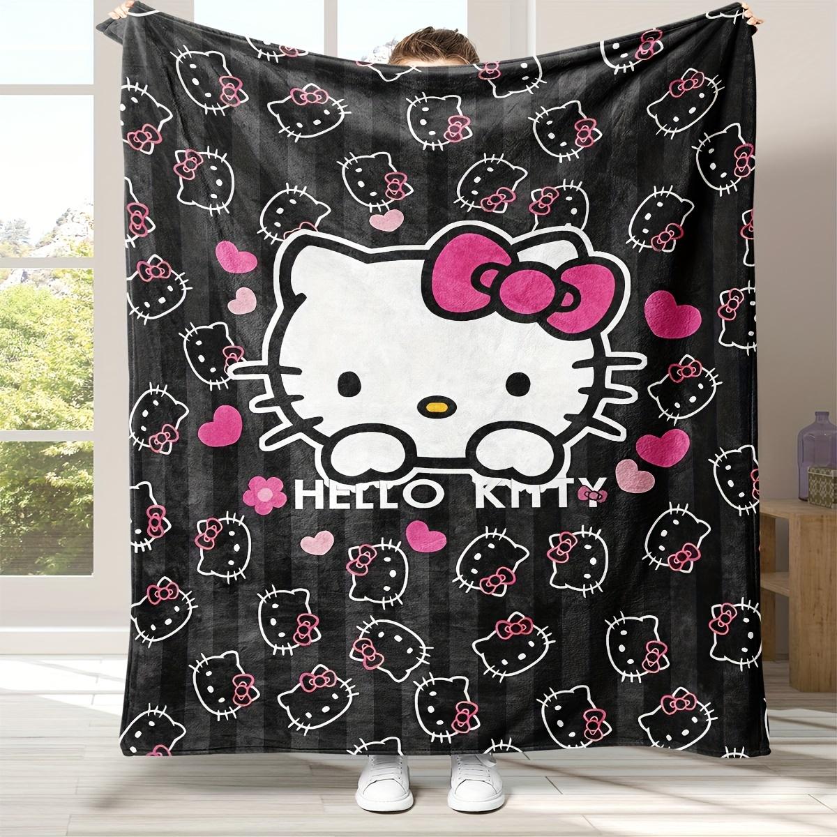 

1 Черное фланелевое одеяло Hello Kitty 2D Односторонний принт Милый Домашний декор Аксессуар Уютный Функциональный Мультяшная тематика Привлекательный Прочный 100X150CM