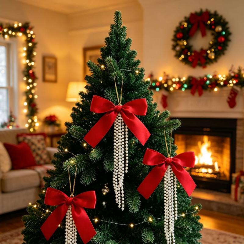 Diy Christmas Tree Bowknot Pendant Elegant Portable Xmas Tree Hanging Ornament Reusable Lightweight Christmas Decoration Charms