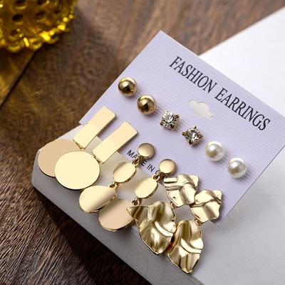 Gold Color Geometric Irregular Drop Earrings Set for Women Trendy Simple Stud Earrings Jewelry