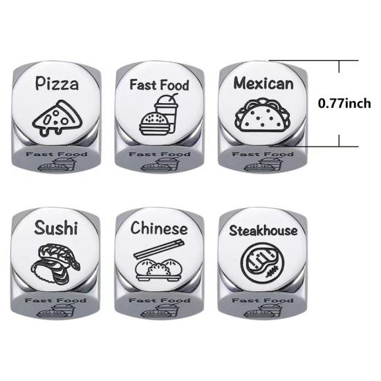 Food Decision Dice Stainless Steel Date Night Meal Decision Maker Valentines Day Movies Decision Dice for Couples