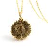 Sunflower Double Layer Pendant Necklace With Open Flower Charm For Couples