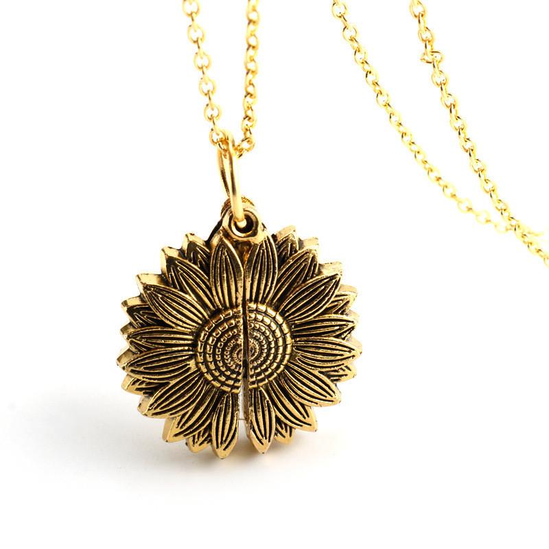 Sunflower Double Layer Pendant Necklace With Open Flower Charm For Couples