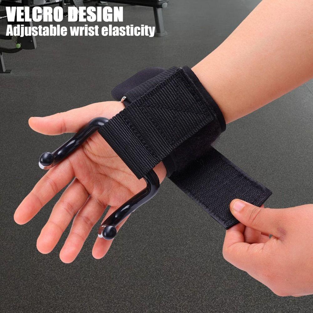 1 Pair Pull-up Auxiliary Power Wrist Guard Adjustable Steel Hook Grips Strap  Weightlifting