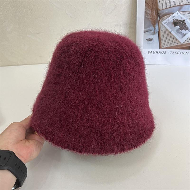 Autumn and winter new rabbit fur knitted bucket hat women's fashion literary warmth straight fisherman hat