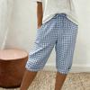 Pantaloncini casual da donna a quadri al ginocchio con coulisse in vita, vestibilità ampia, con tasche, per l'uso quotidiano