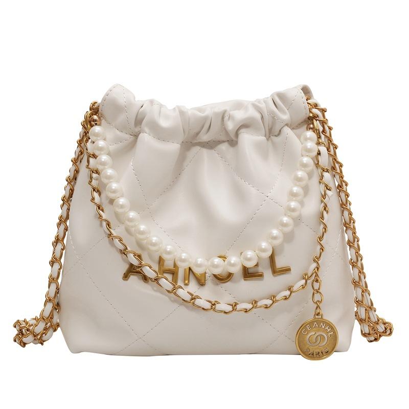 Popular small bags women's summer versatile new diamond chain messenger bag pearl bucket bag
